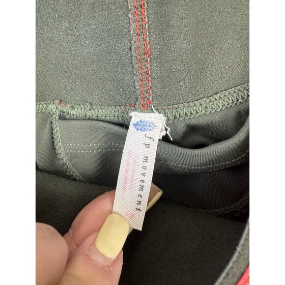 Free People FP Movement Leggings Hunter Green Red Banded Waist sz small pocket - Picture 4 of 8